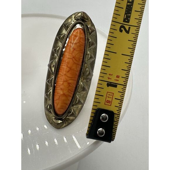 Vintage Gold Tone Adjustable Rings Agate Orange Excellent Made In China - Picture 3 of 7